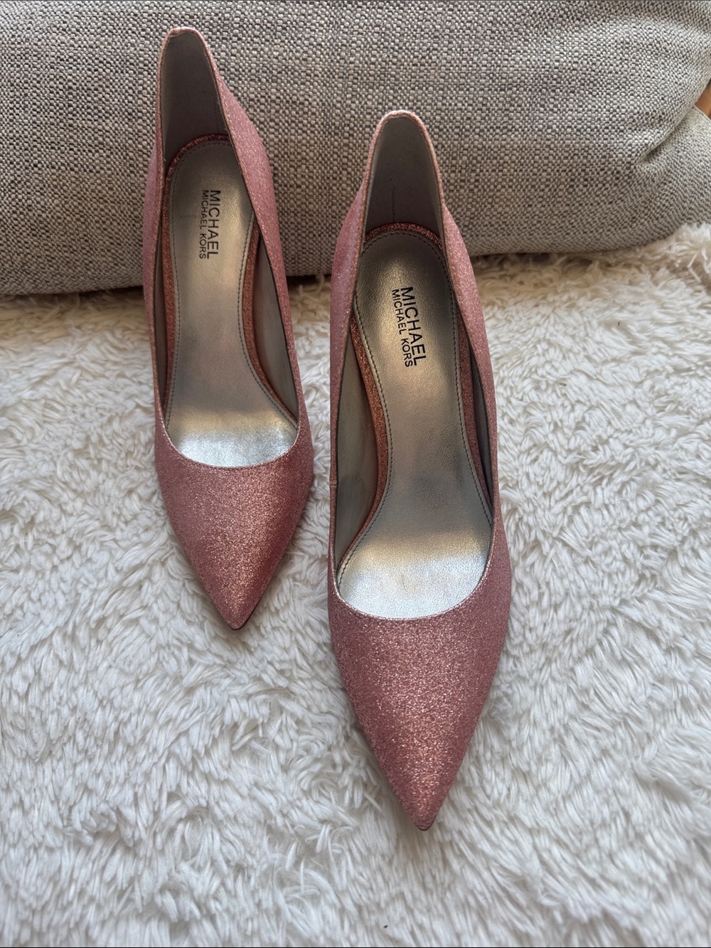 Michael Kors Rose Pink Glitter Pointed-Toe Pumps